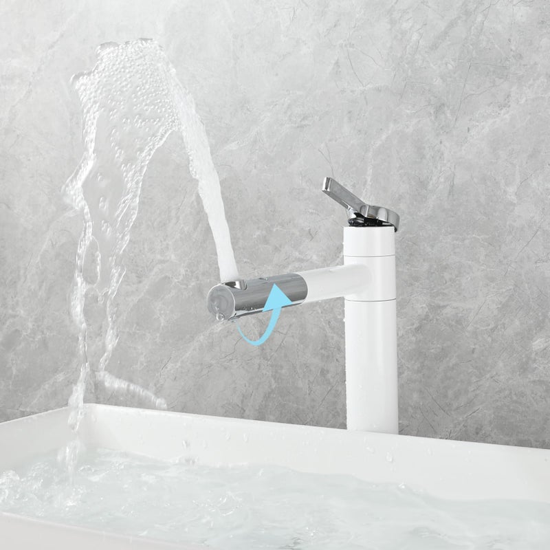 CIENCIA Tall Vessel Sink Faucet Brass Bathroom Sink Faucet Single Handle Basin Faucet with 360Â°Rotating Spout, Bathroom Mixer Tap White, BW61120C - Image 5